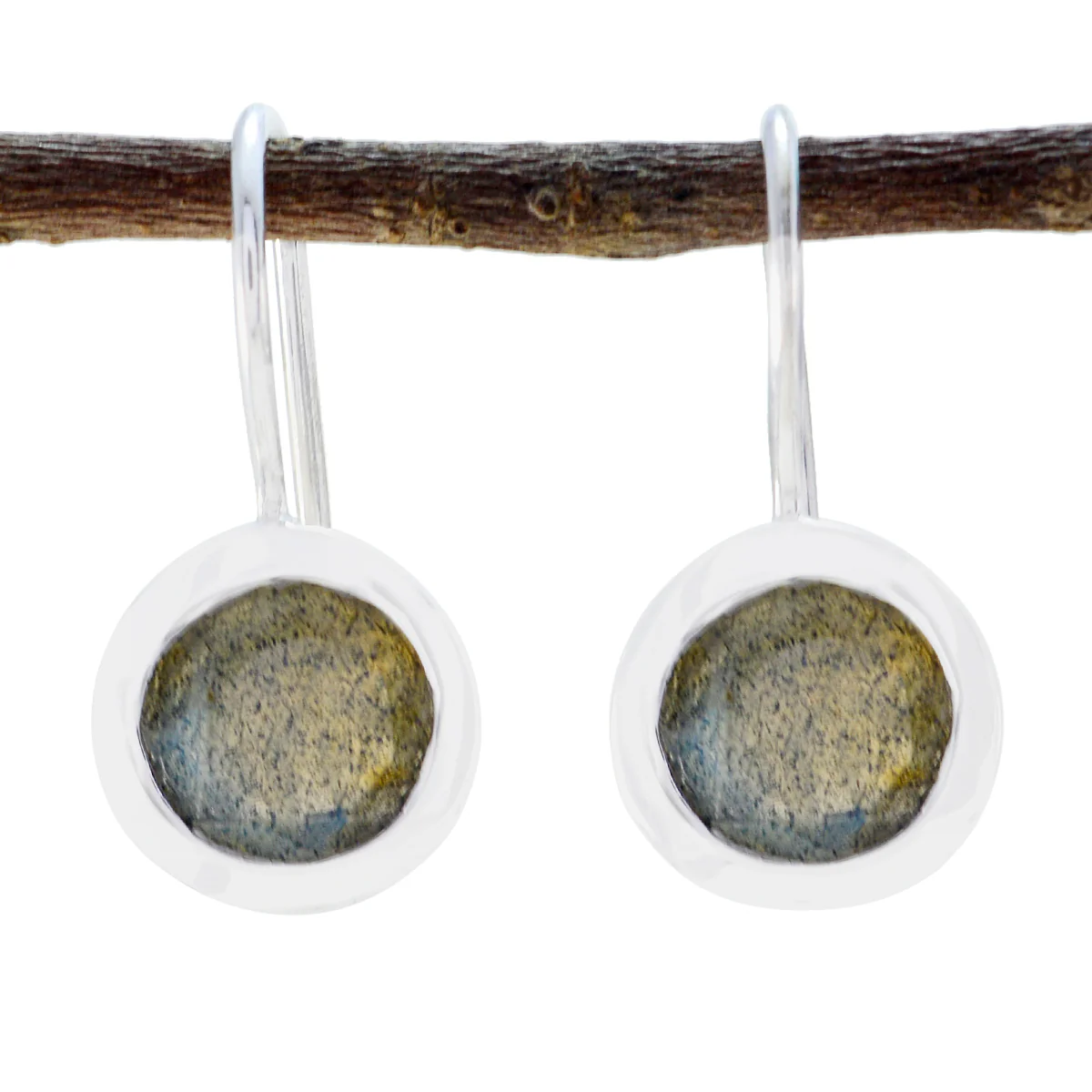 Labradorite Italian Bella Solitaire Dangle Gray Sterling Silver Earring