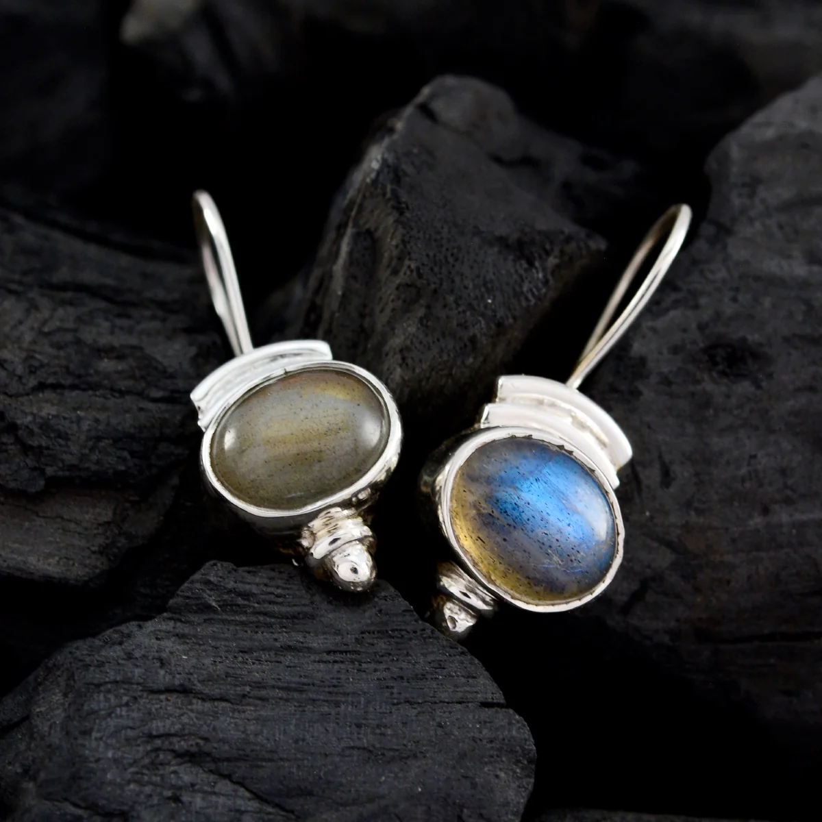 Labradorite Korean Emi multiple Dangle Gray Sterling Silver Earring - Image 2