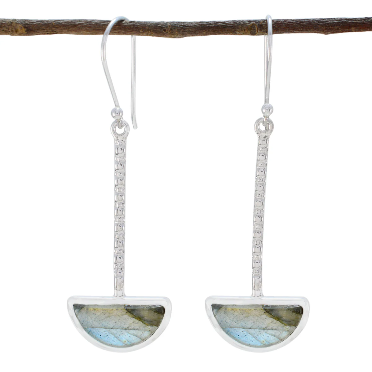 Labradorite Latin American Jia Solitaire Dangle Gray Silver Earring
