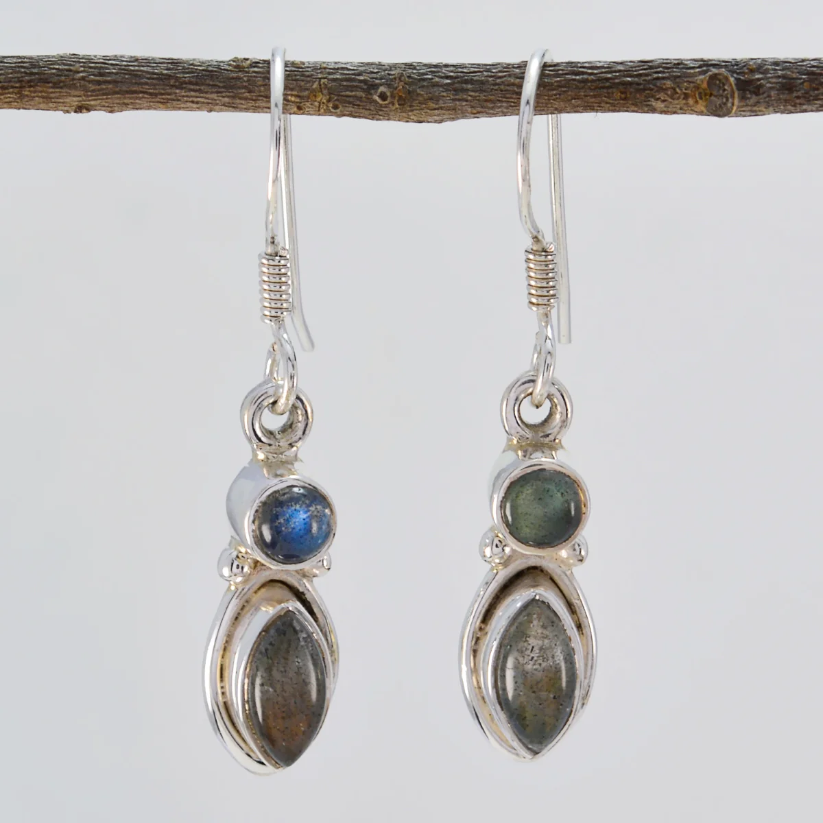 Labradorite Latin American Violet multiple Dangle Gray 92.5 Silver Earring - Image 2