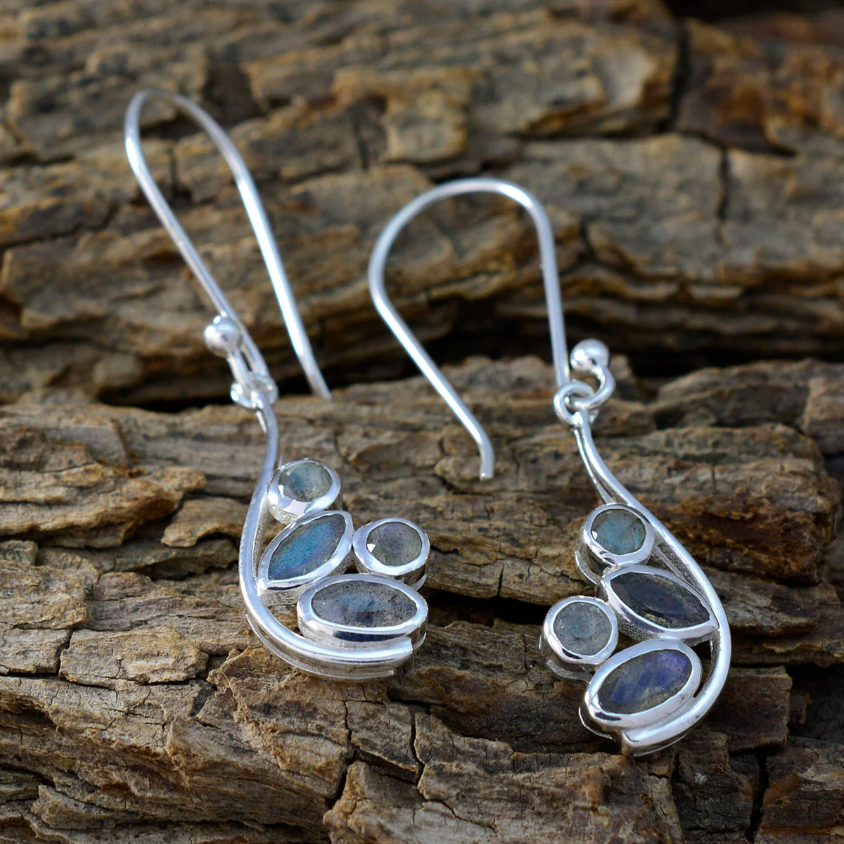 Labradorite Middle Eastern Camila multiple Dangle Gray Sterling Silver Earring - Image 3