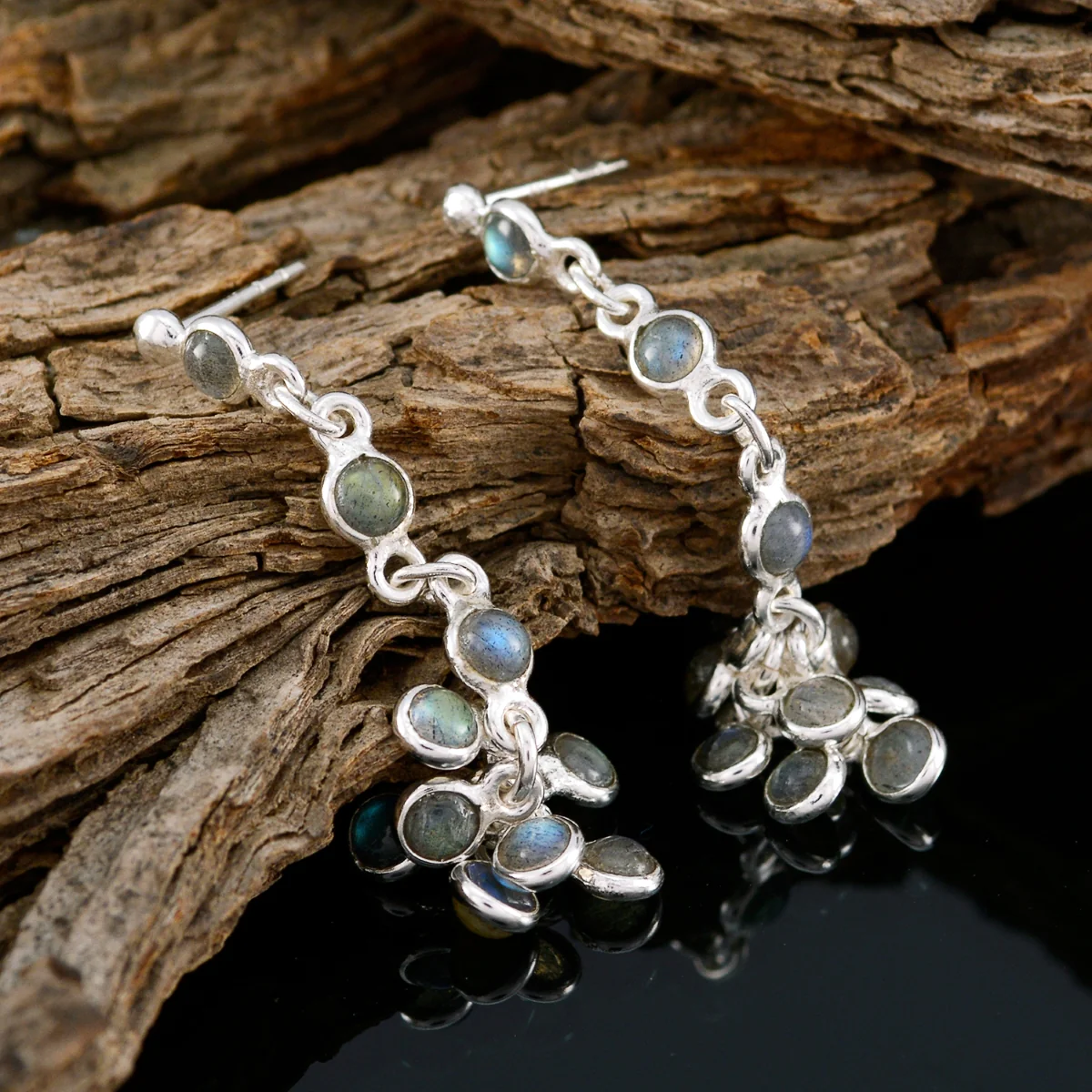 Labradorite Middle Eastern Stella multiple Stud Gray Silver Earring - Image 3