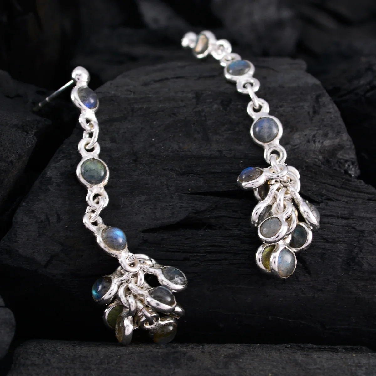 Labradorite Middle Eastern Stella multiple Stud Gray Silver Earring - Image 4