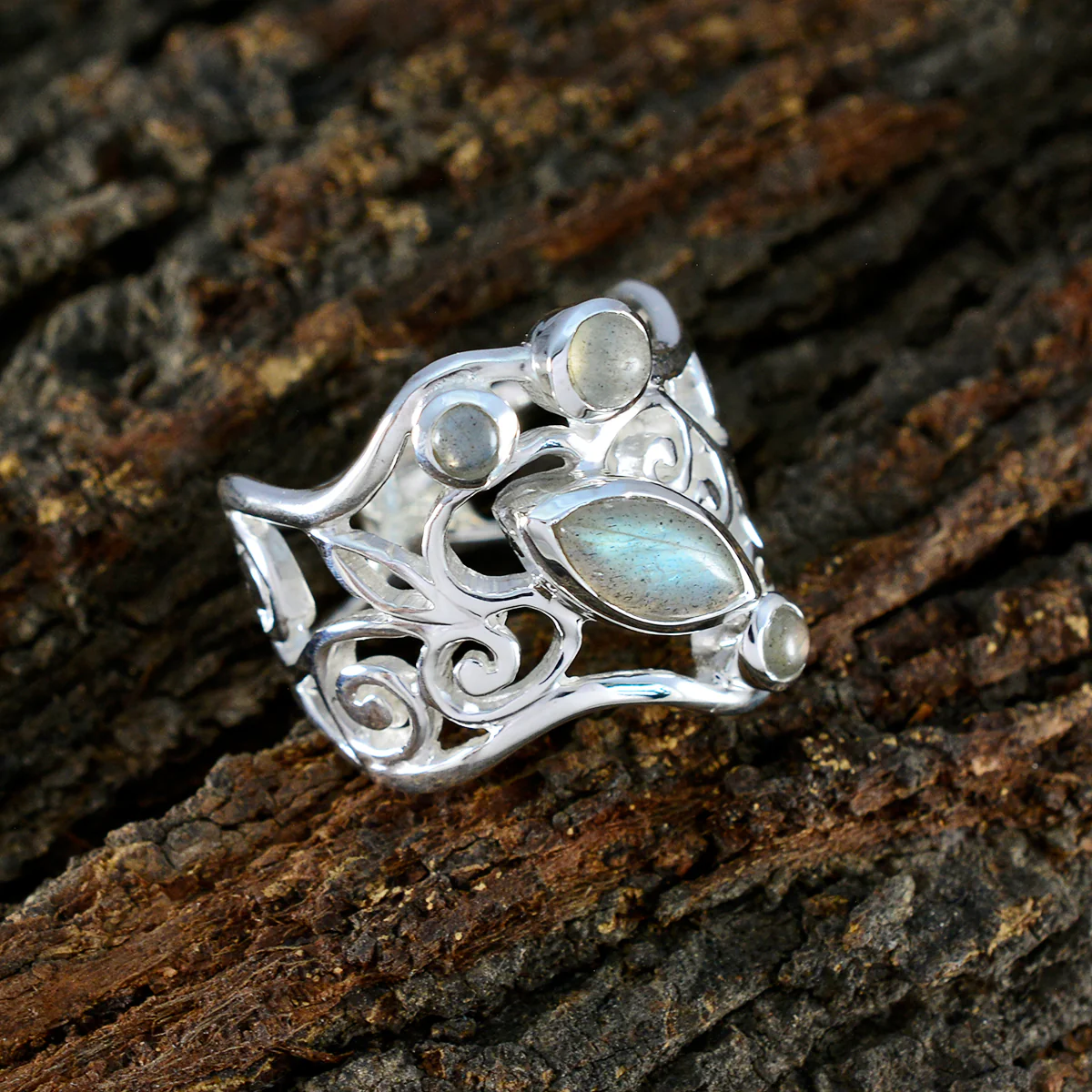 Labradorite multiple Russian 925 Silver Gray Gemstones Essential Contemporary Ring Jewelry - Image 3