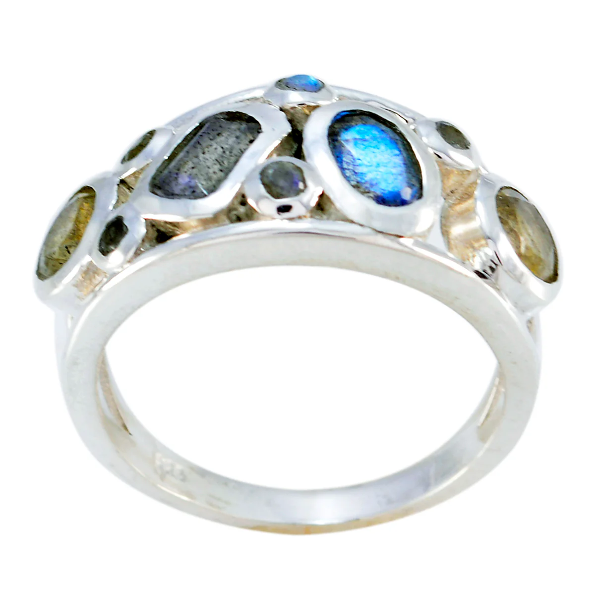 Labradorite quarter African Sterling Silver Gray Gemstones Minimal Artisan Ring Jewelry