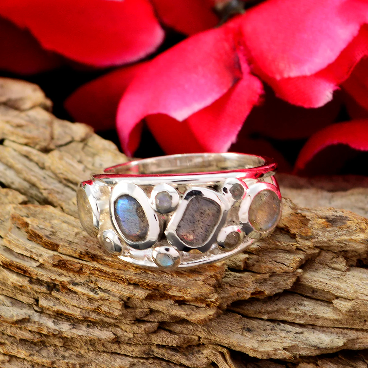 Labradorite quarter African Sterling Silver Gray Gemstones Minimal Artisan Ring Jewelry - Image 3