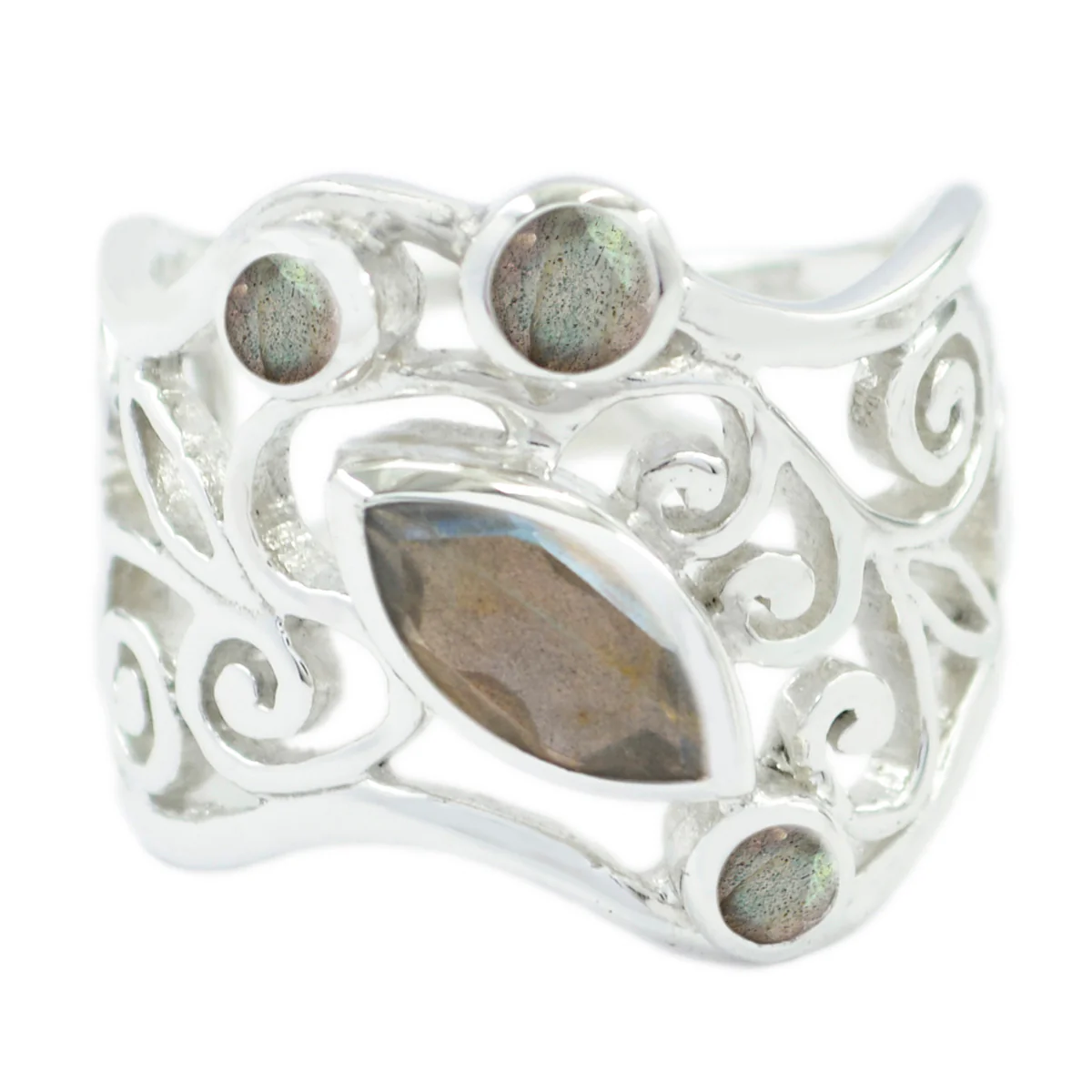 Labradorite quarter Italian Silver Gray Gems Essential Filigree Ring Jewelry
