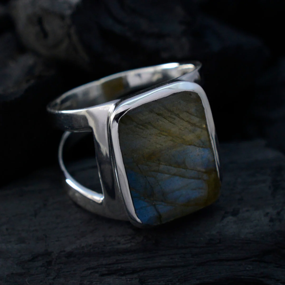 Labradorite Solitaire African 925 Silver Gray Gemstones Mid-weight Signet Ring Jewellery - Image 4