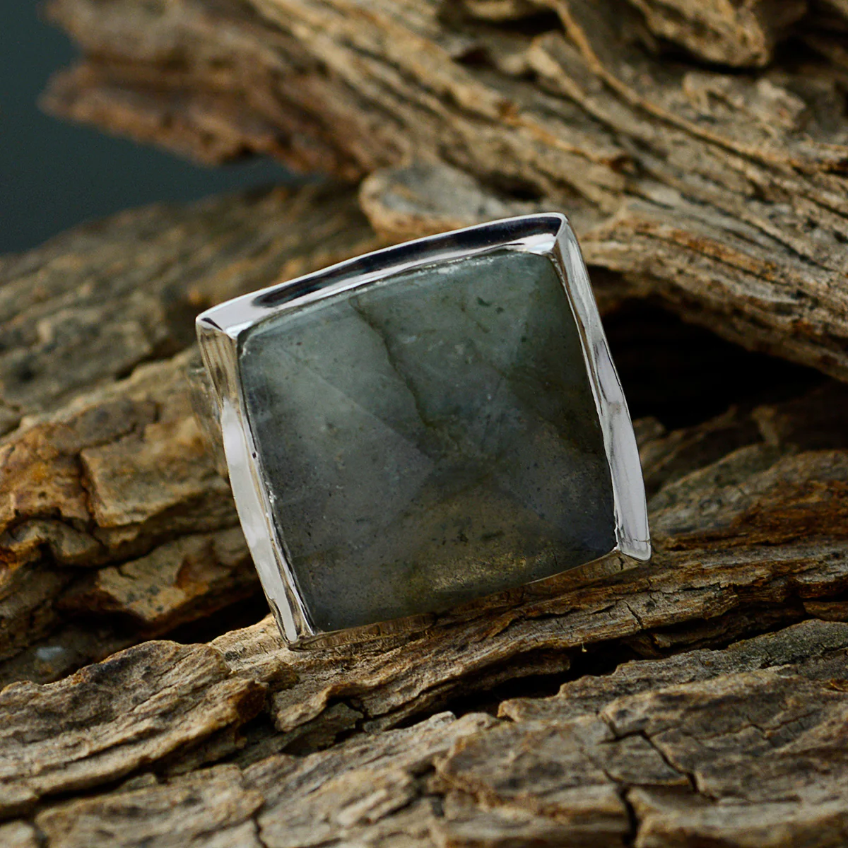 Labradorite Solitaire Egyptian Sterling Silver Gray Gemstone Chunky Traditional Ring Jewelry - Image 4