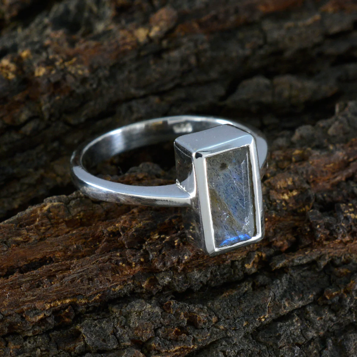 Labradorite Solitaire French 925 Silver Gray Gems Slim Abstract Ring Jewellery - Image 3