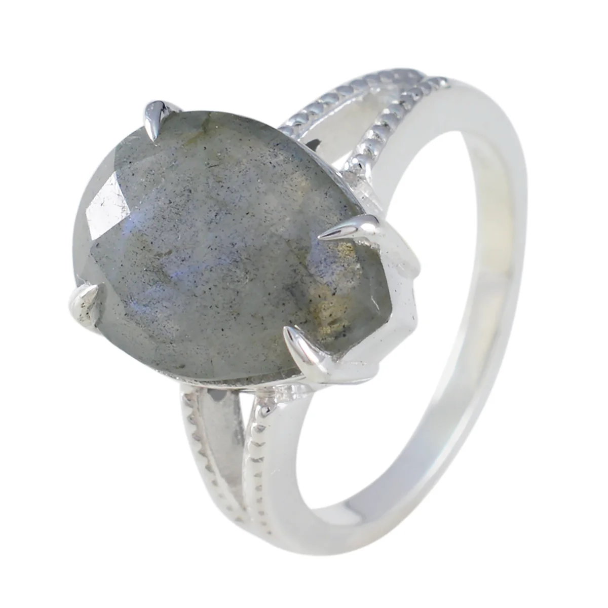 Labradorite Solitaire French 925 Silver Gray Gemstones Eye-catching Sophisticated Ring Jewelry - Image 2