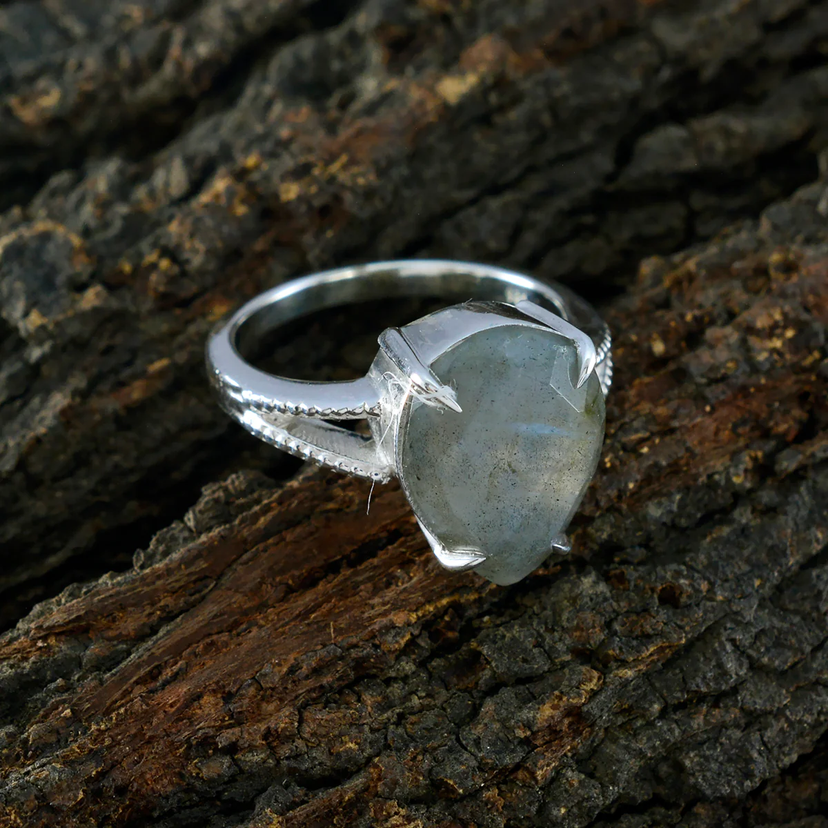 Labradorite Solitaire French 925 Silver Gray Gemstones Eye-catching Sophisticated Ring Jewelry - Image 3
