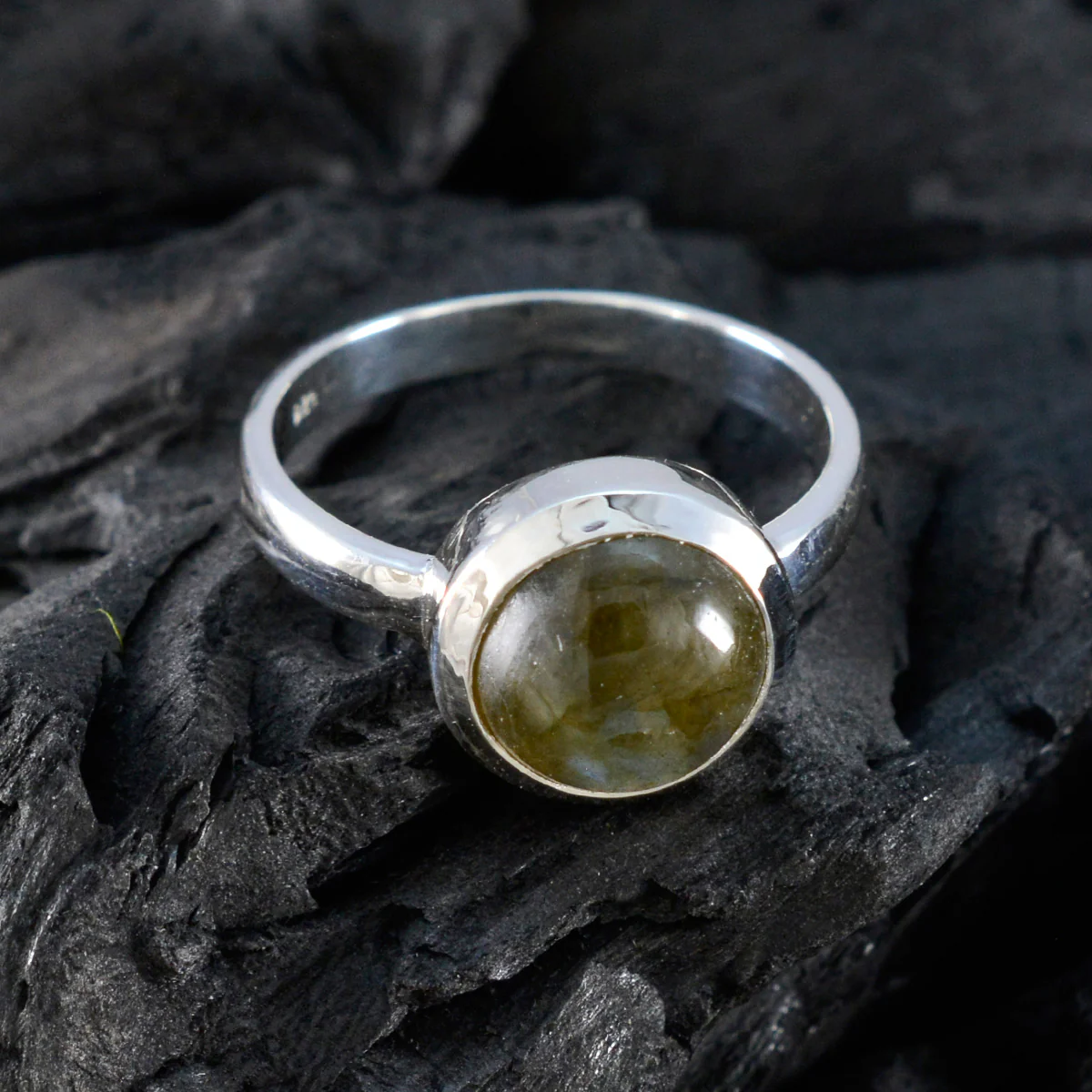 Labradorite Solitaire French Silver Gray Gems Slim Trendy Ring Jewellery - Image 4