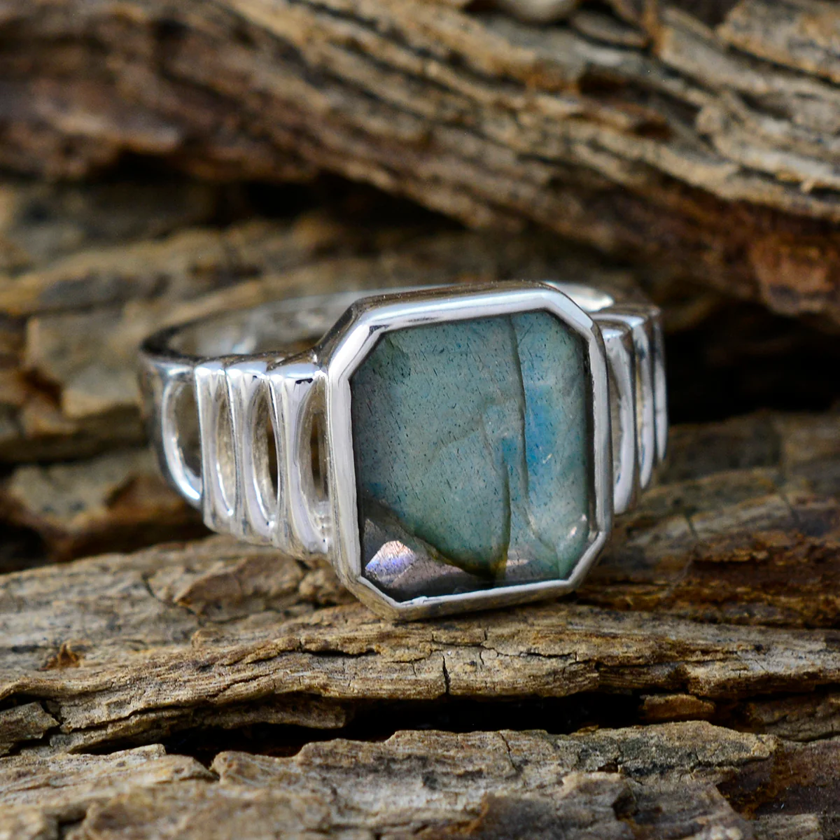 Labradorite Solitaire French Sterling Silver Gray Gemstones Mid-weight Signet Ring Jewellery - Image 3