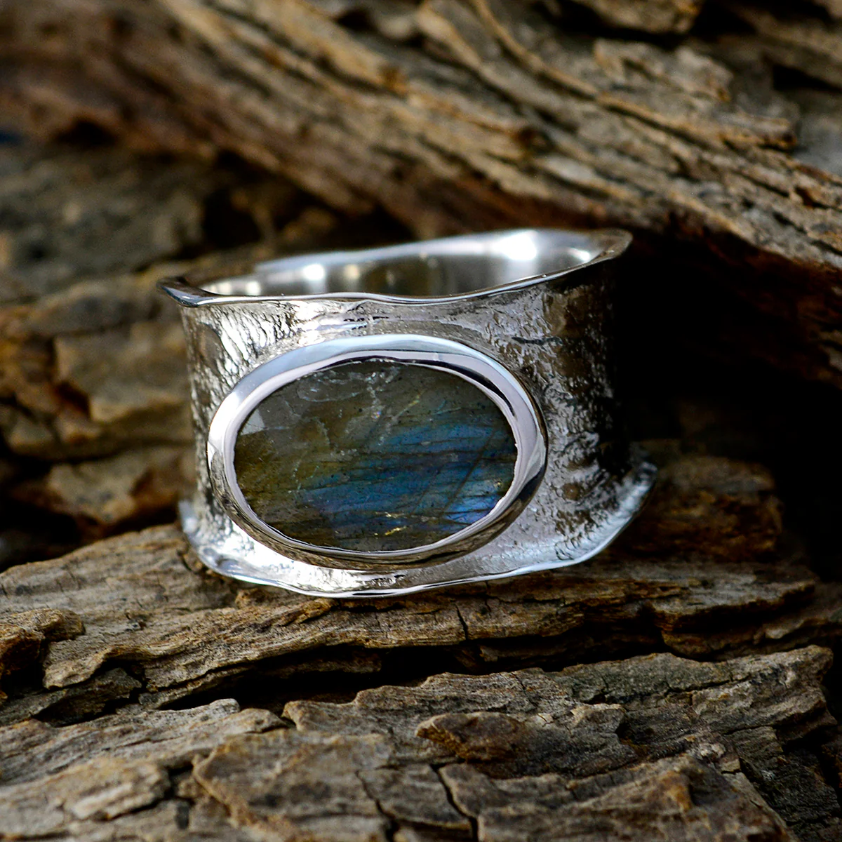 Labradorite Solitaire German 925 Sterling Silver Gray Gemstones Edgy Oversized Band Jewellery - Image 3