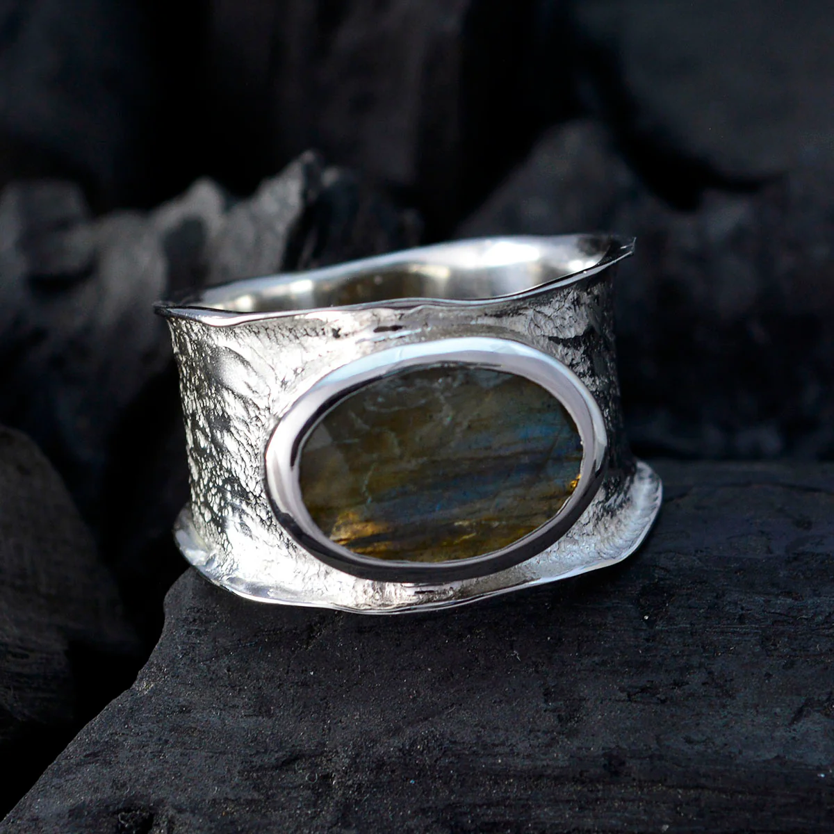 Labradorite Solitaire German 925 Sterling Silver Gray Gemstones Edgy Oversized Band Jewellery - Image 4