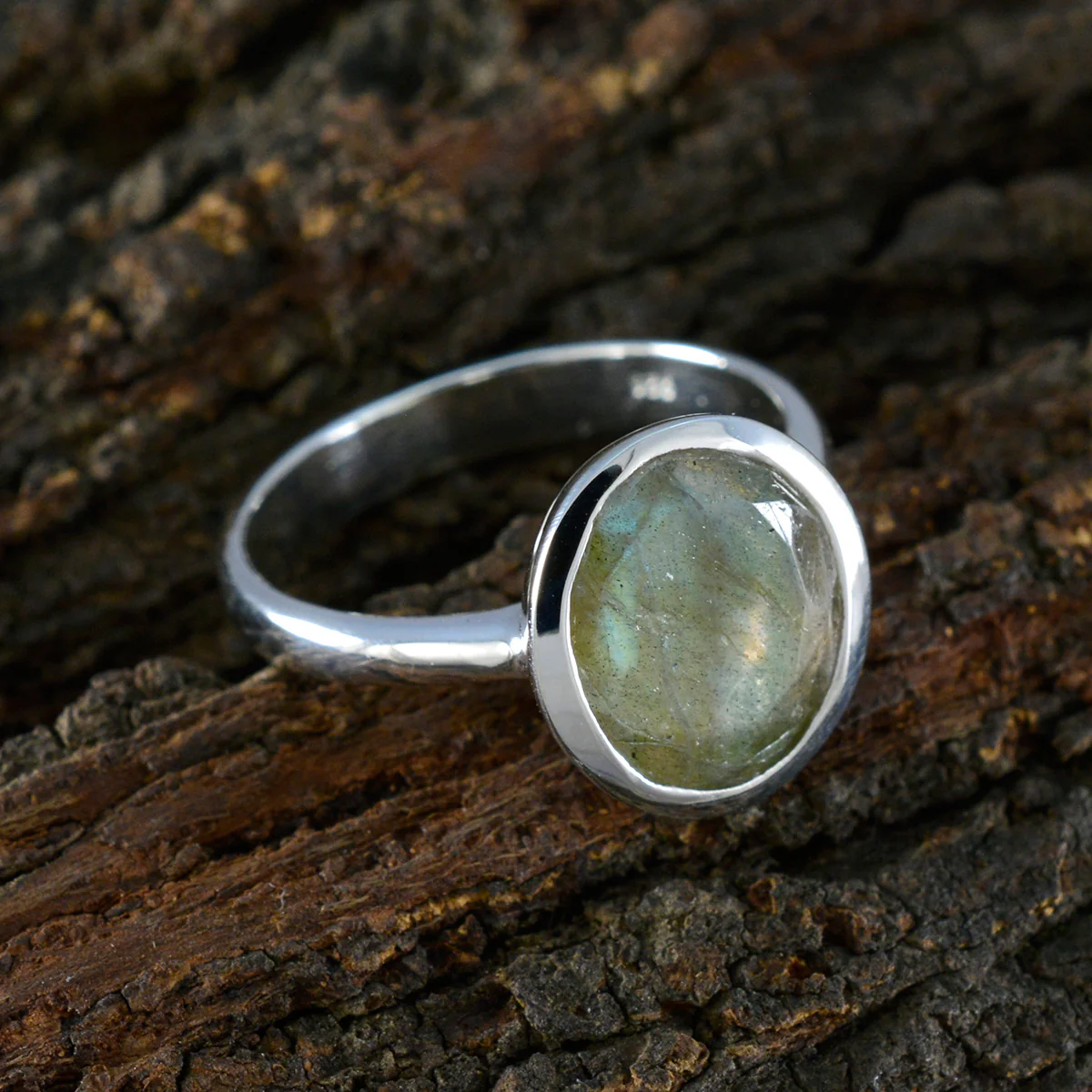 Labradorite Solitaire German Sterling Silver Gray Gemstones Minimal Boho Ring Jewellery - Image 3