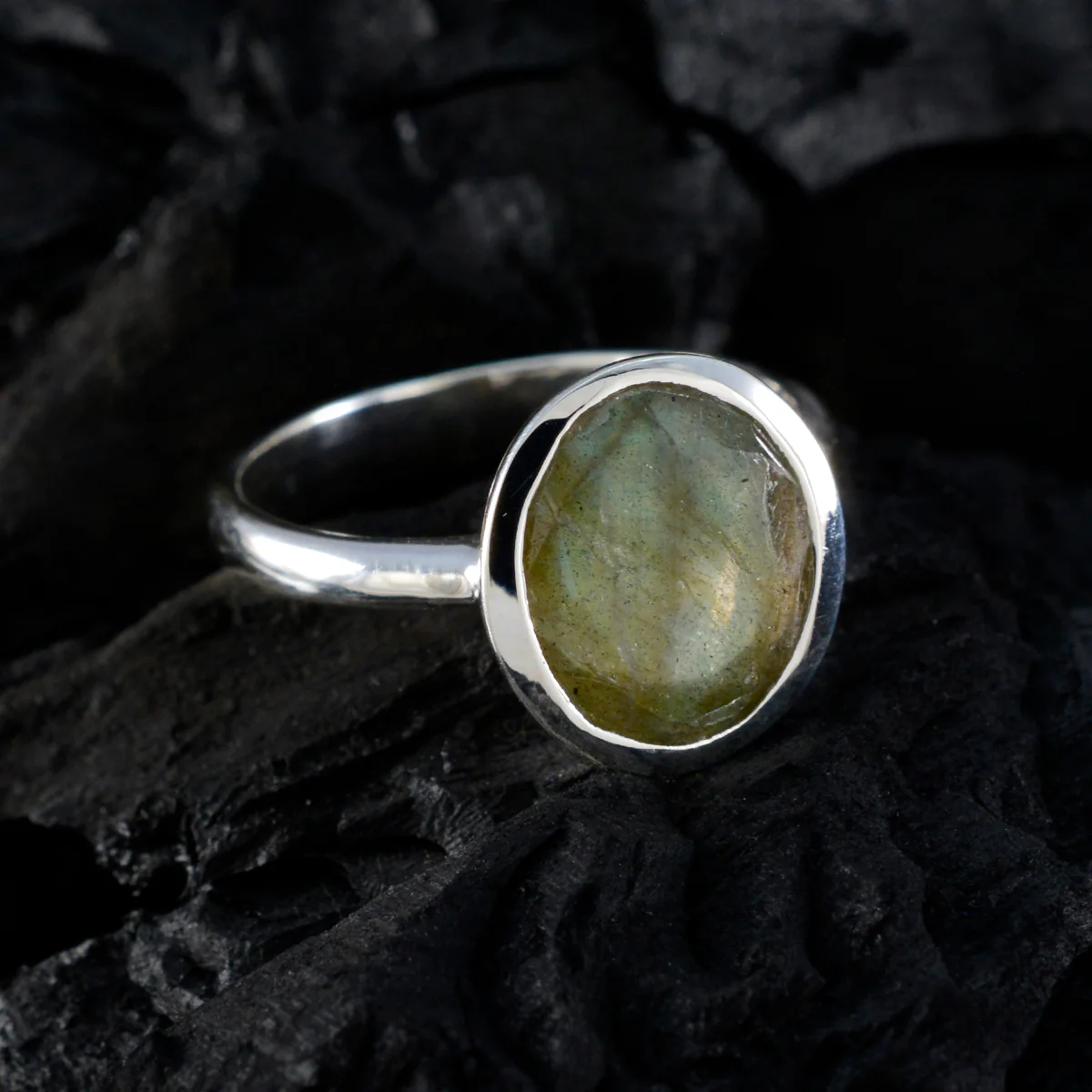 Labradorite Solitaire German Sterling Silver Gray Gemstones Minimal Boho Ring Jewellery - Image 4