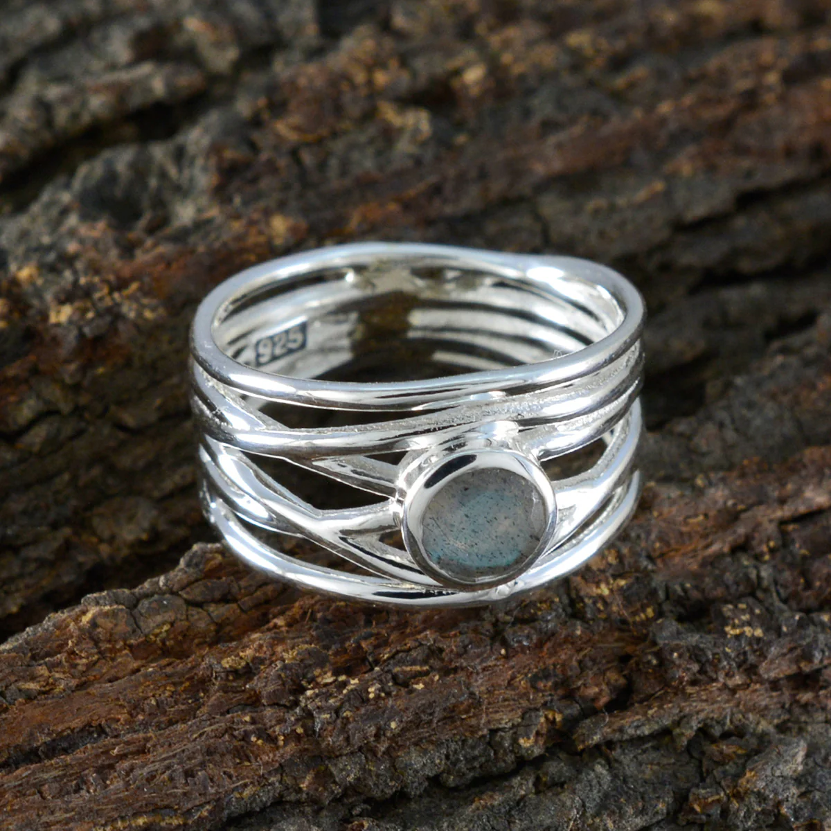Labradorite Solitaire Italian 92.5 Silver Gray Gems Eye-catching Rope-Wire Band Jewellery - Image 3