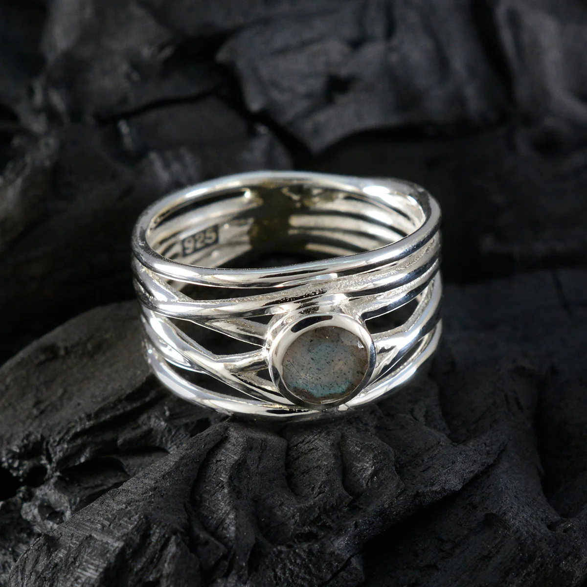 Labradorite Solitaire Italian 92.5 Silver Gray Gems Eye-catching Rope-Wire Band Jewellery - Image 4