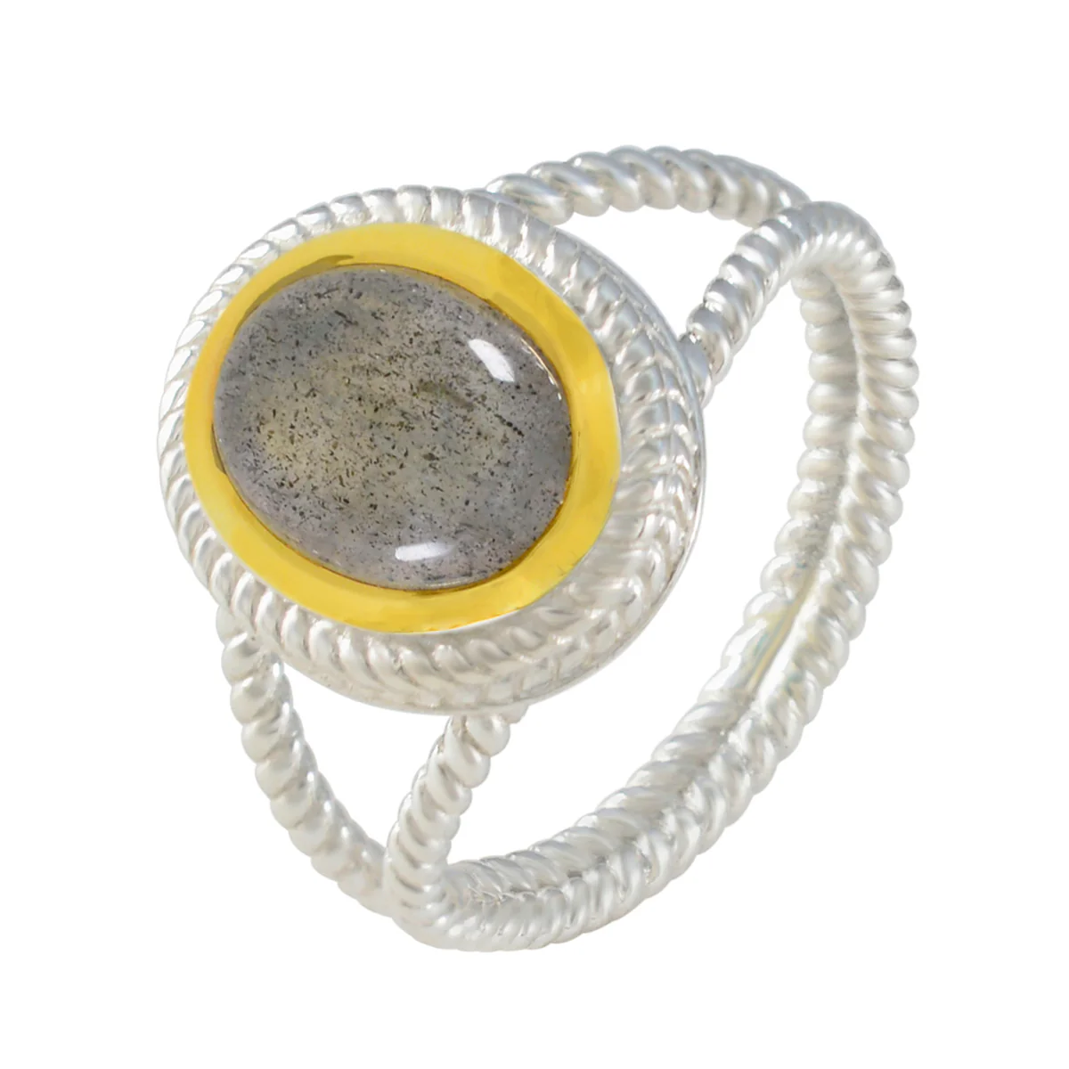 Labradorite Solitaire Italian Silver Gray Gemstones Classic Rope-Wire Ring Jewellery - Image 2