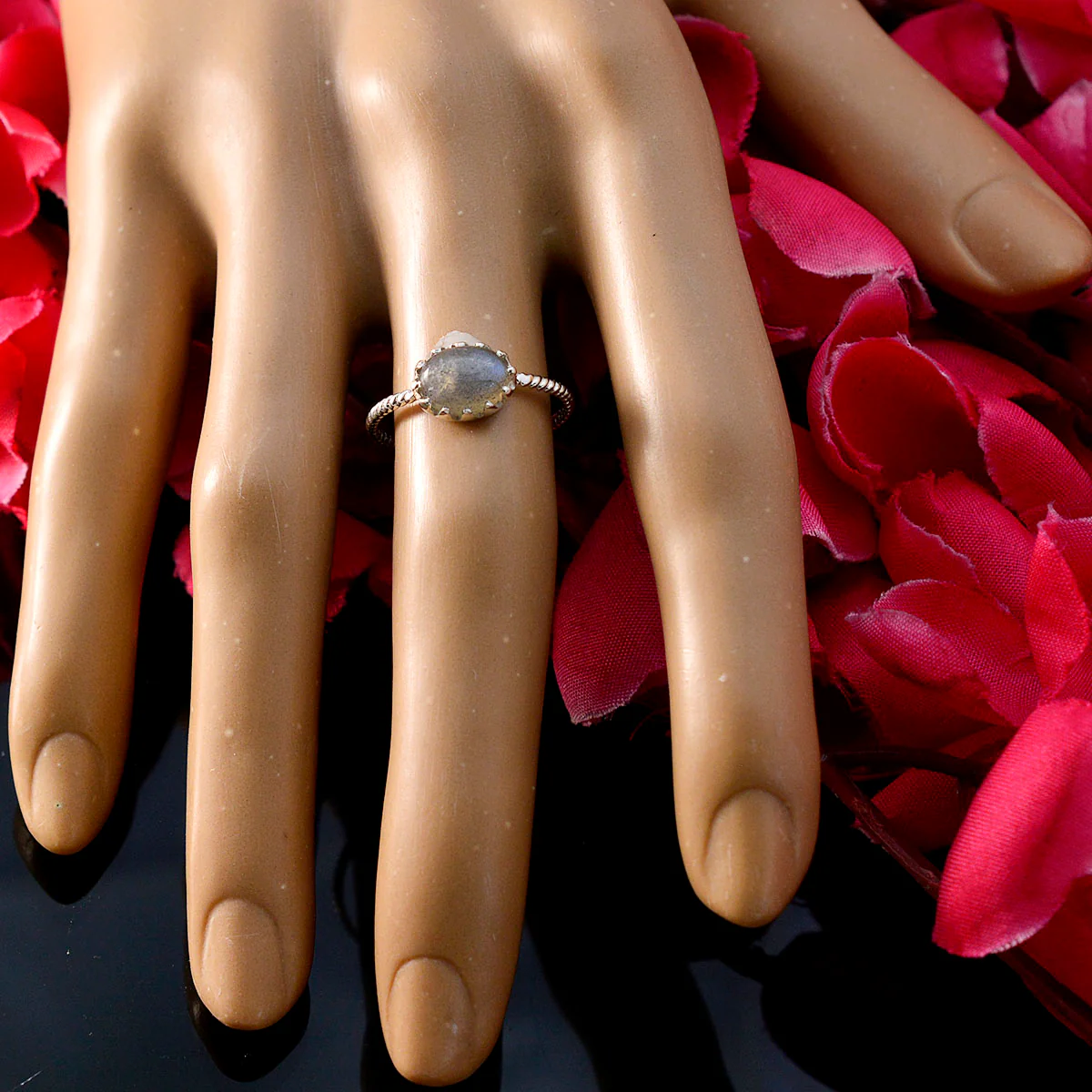 Labradorite Solitaire Japanese 925 Silver Gray Gems Elegant Twist Ring Jewelry - Image 5