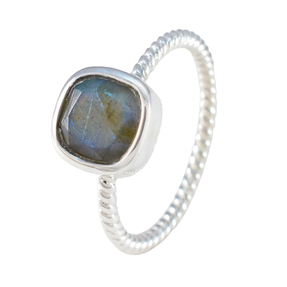 Labradorite Solitaire Korean 925 Silver Gray Gemstones Dainty Contemporary Ring Jewelry - Image 2