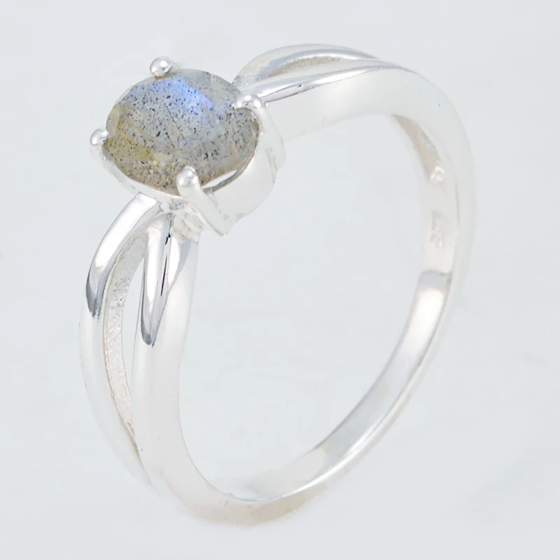 Labradorite Solitaire Korean 925 Sterling Silver Gray Gemstone Delicate Fairytale Ring Jewellery - Image 2