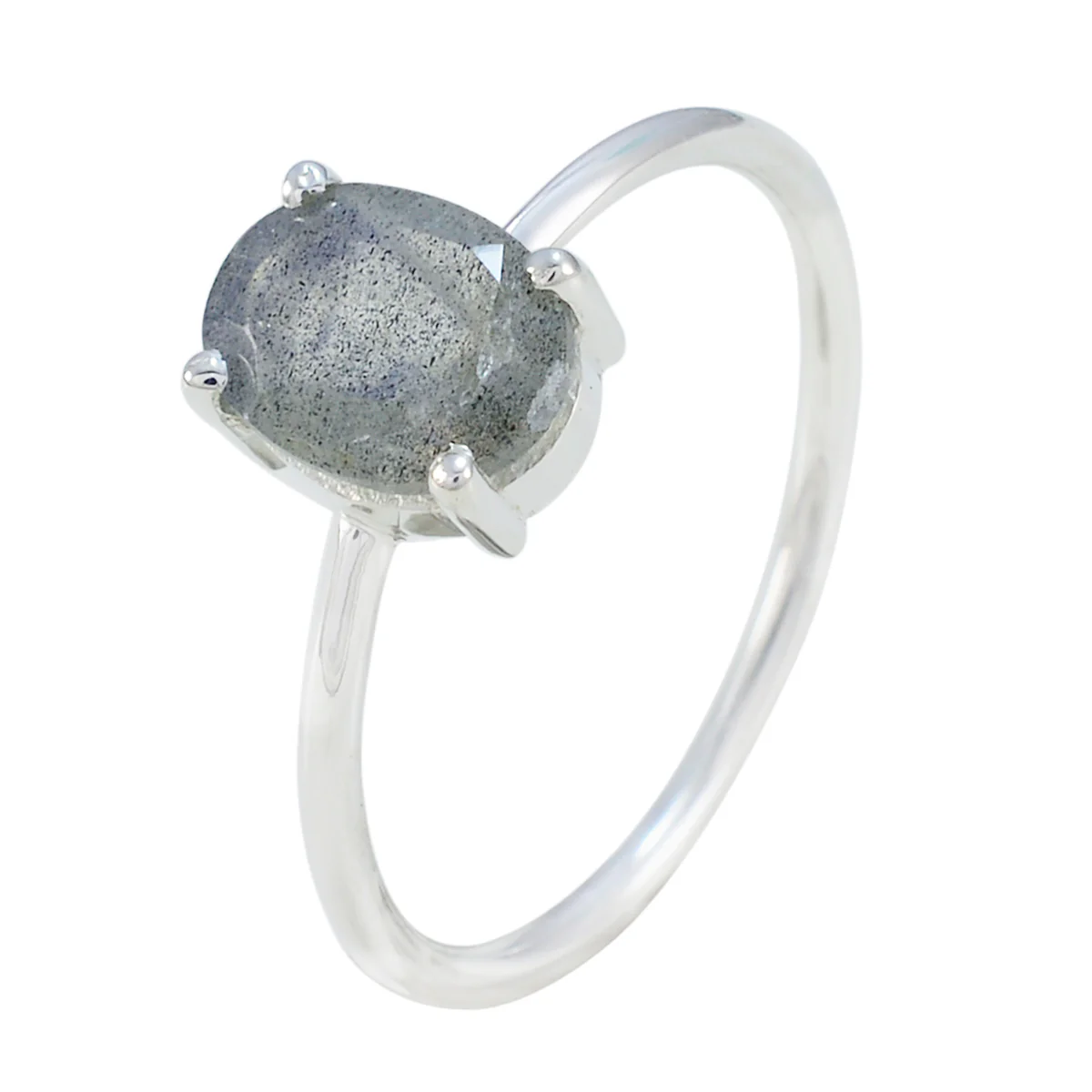 Labradorite Solitaire Korean Sterling Silver Gray Gemstone Elegant Graceful Ring Jewelry - Image 2