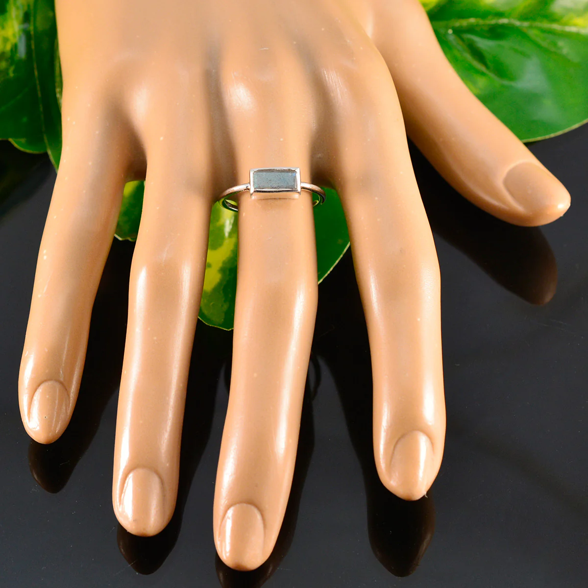Labradorite Solitaire Korean Sterling Silver Gray Gemstones Delicate Feminine Ring Jewelry - Image 5