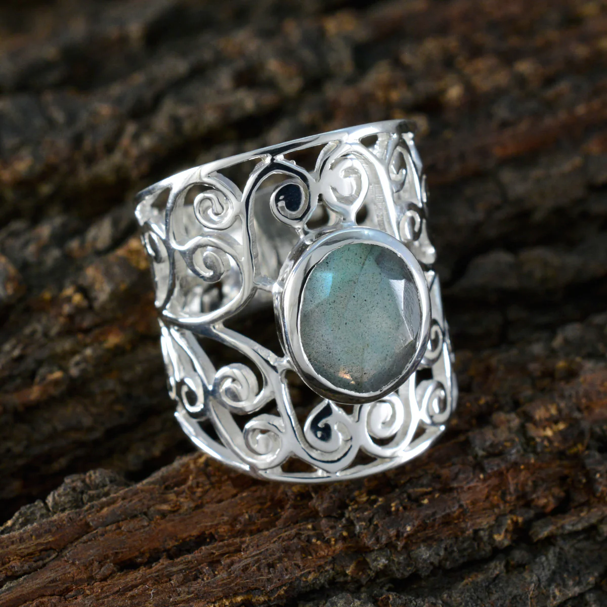 Labradorite Solitaire Latin American 925 Sterling Silver Gray Gems Versatile Filigree Ring Jewelry - Image 3