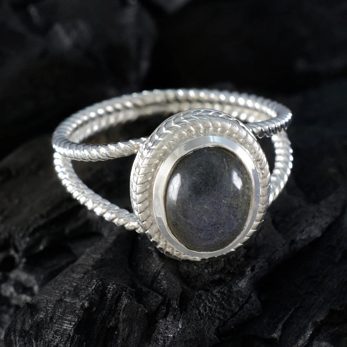 Labradorite Solitaire Latin American 925 Sterling Silver Gray Gemstone Classic Rope-Wire Ring Jewelry - Image 4