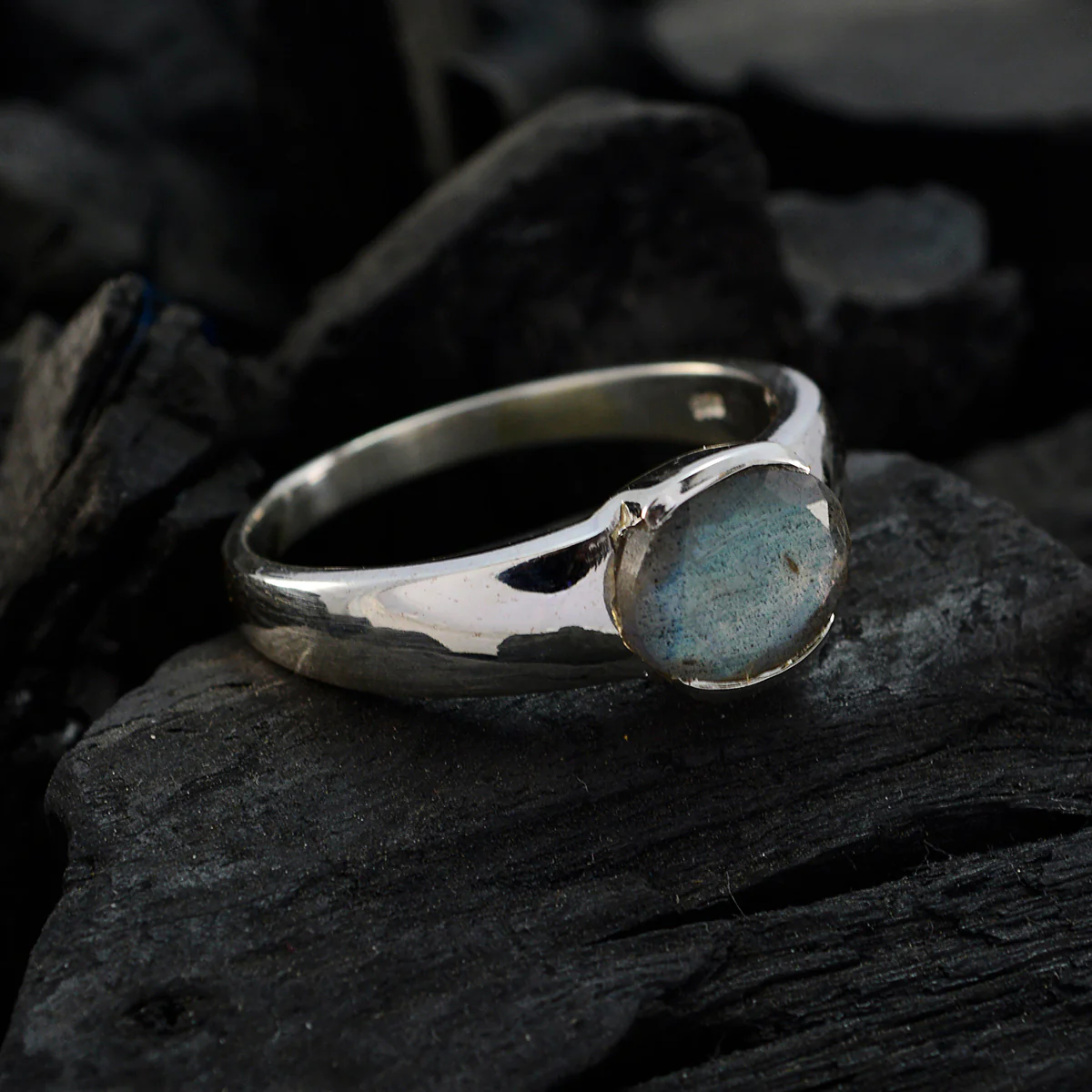 Labradorite Solitaire Moroccan 92.5 Silver Gray Gemstone Mid-weight Feminine Ring Jewelry - Image 5