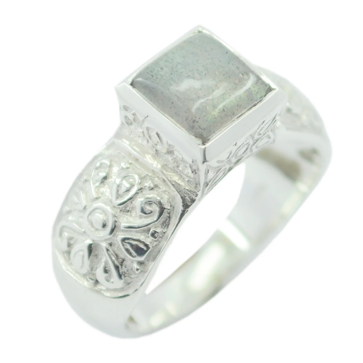 Labradorite Solitaire Russian 925 Silver Gray Gemstones Eye-catching Art Deco Ring Jewellery