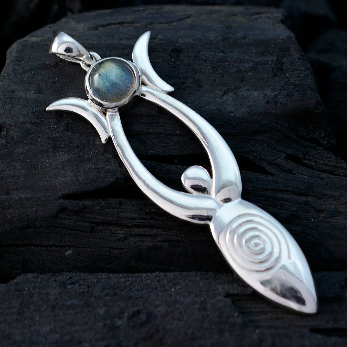 Labradorite Tiny French Silver Solitaire Emilia Love Gray Pendant Jewelry - Image 3