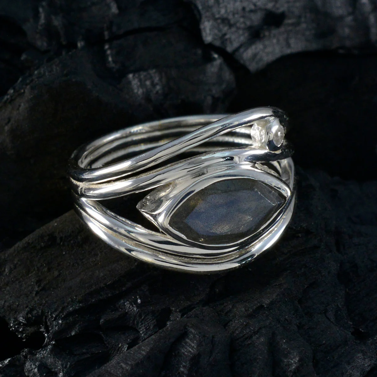 Labradorite Toi et Moi African 92.5 Silver Gray Gemstones Tiny Romantic Ring Jewelry - Image 4