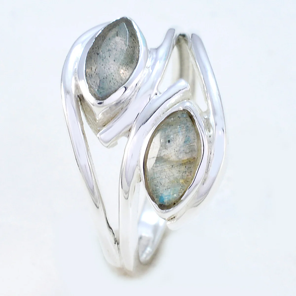 Labradorite Toi et Moi German 925 Sterling Silver Gray Gems Slim Abstract Ring Jewelry - Image 2
