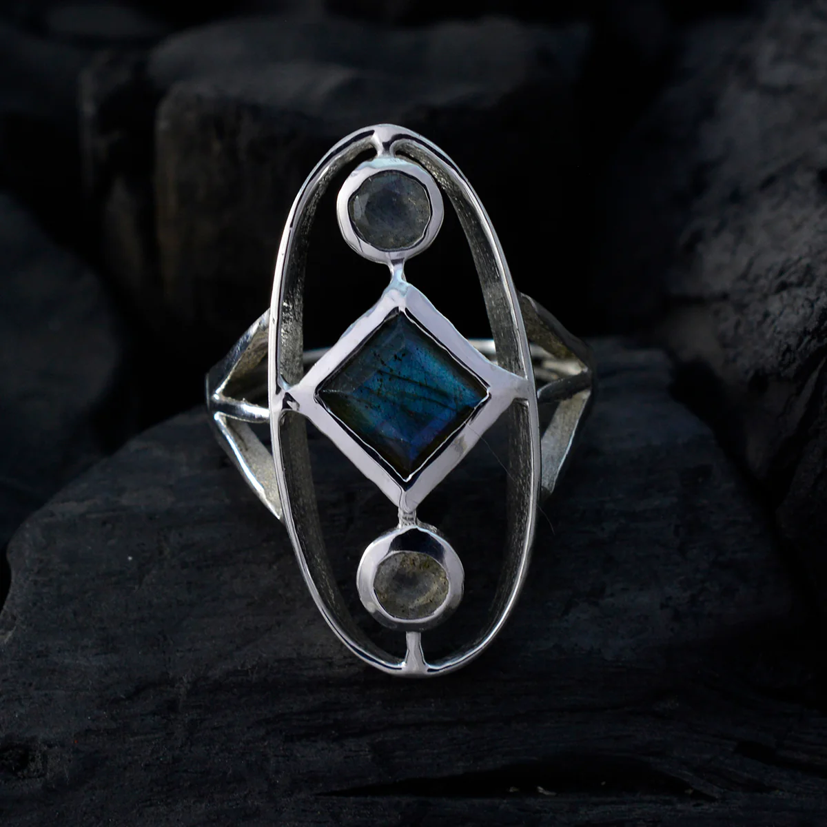 Labradorite Trilogy African Silver Gray Gemstone Slim Luxurious Ring Jewellery - Image 4