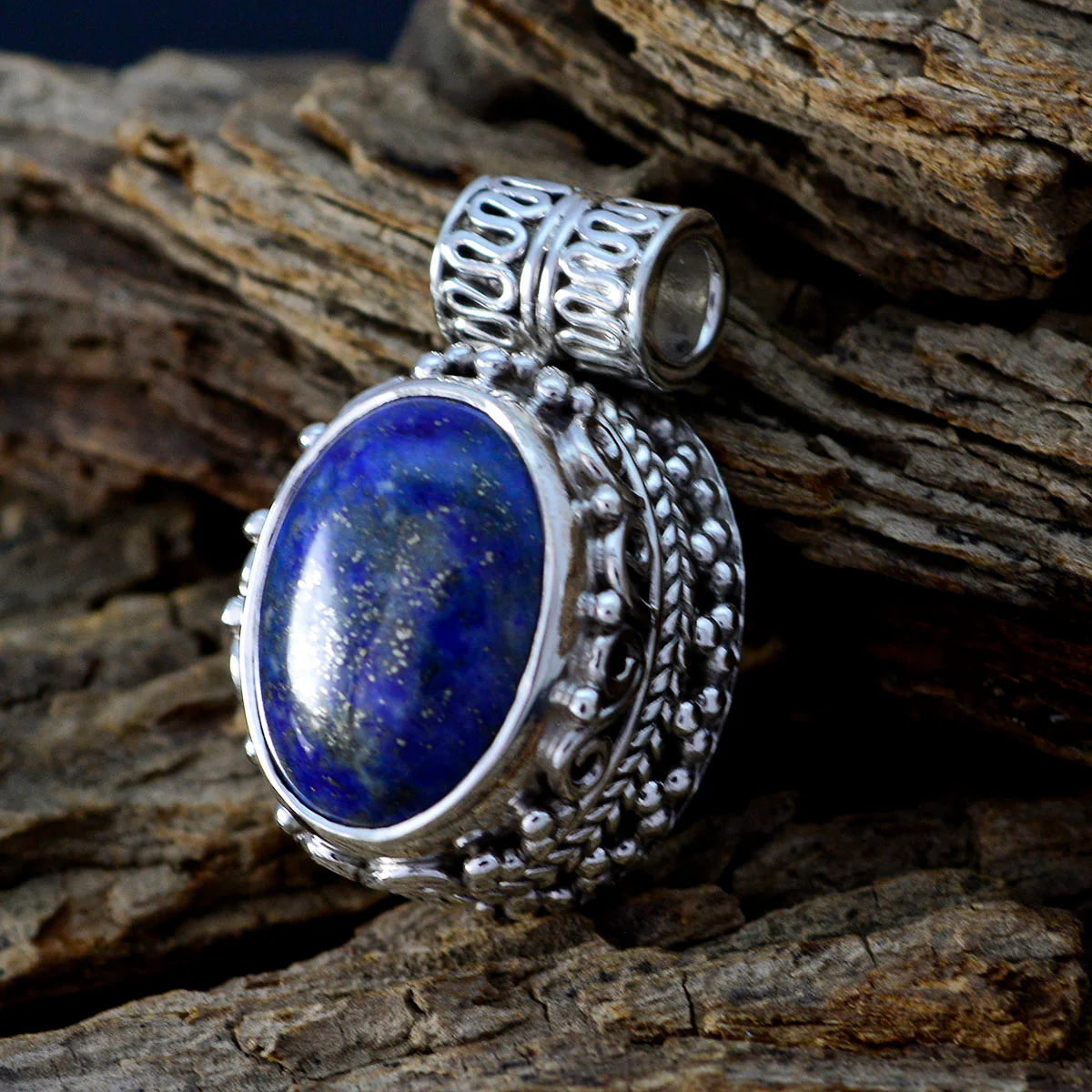 Lapis Lazuli Edgy Russian 92.5 Silver Solitaire Zoey Rope-Wire Blue Pendant Jewellery - Image 3