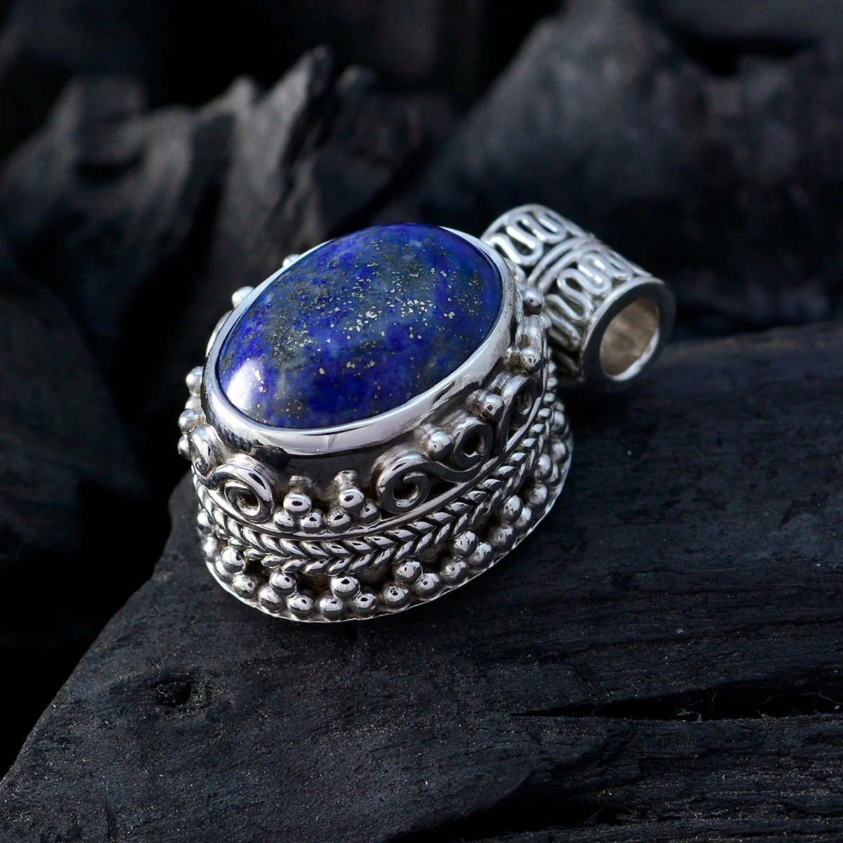 Lapis Lazuli Edgy Russian 92.5 Silver Solitaire Zoey Rope-Wire Blue Pendant Jewellery - Image 4