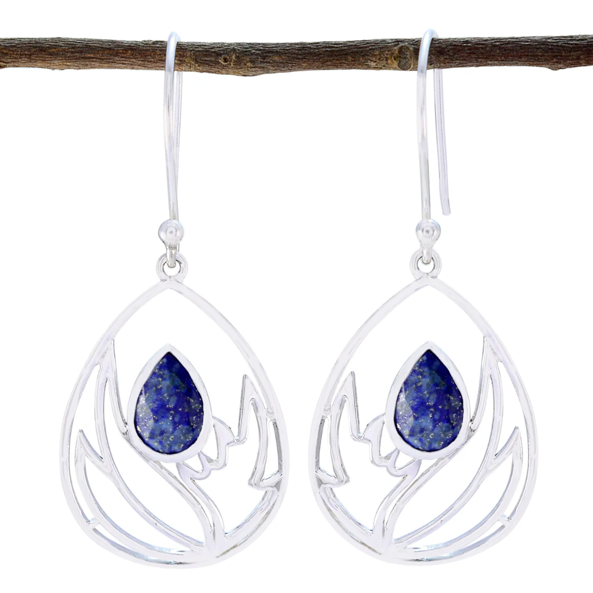Lapis Lazuli French Sofía Solitaire Dangle Blue Silver Earring