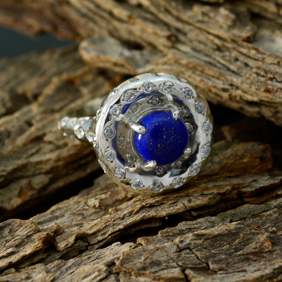 Lapis Lazuli Halo Egyptian 925 Sterling Silver Blue Gemstone Versatile Trendy Ring Jewellery - Image 4