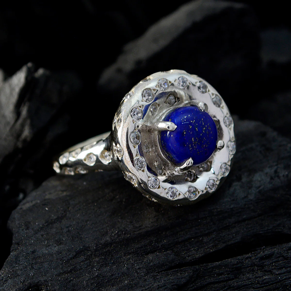 Lapis Lazuli Halo Egyptian 925 Sterling Silver Blue Gemstone Versatile Trendy Ring Jewellery - Image 5