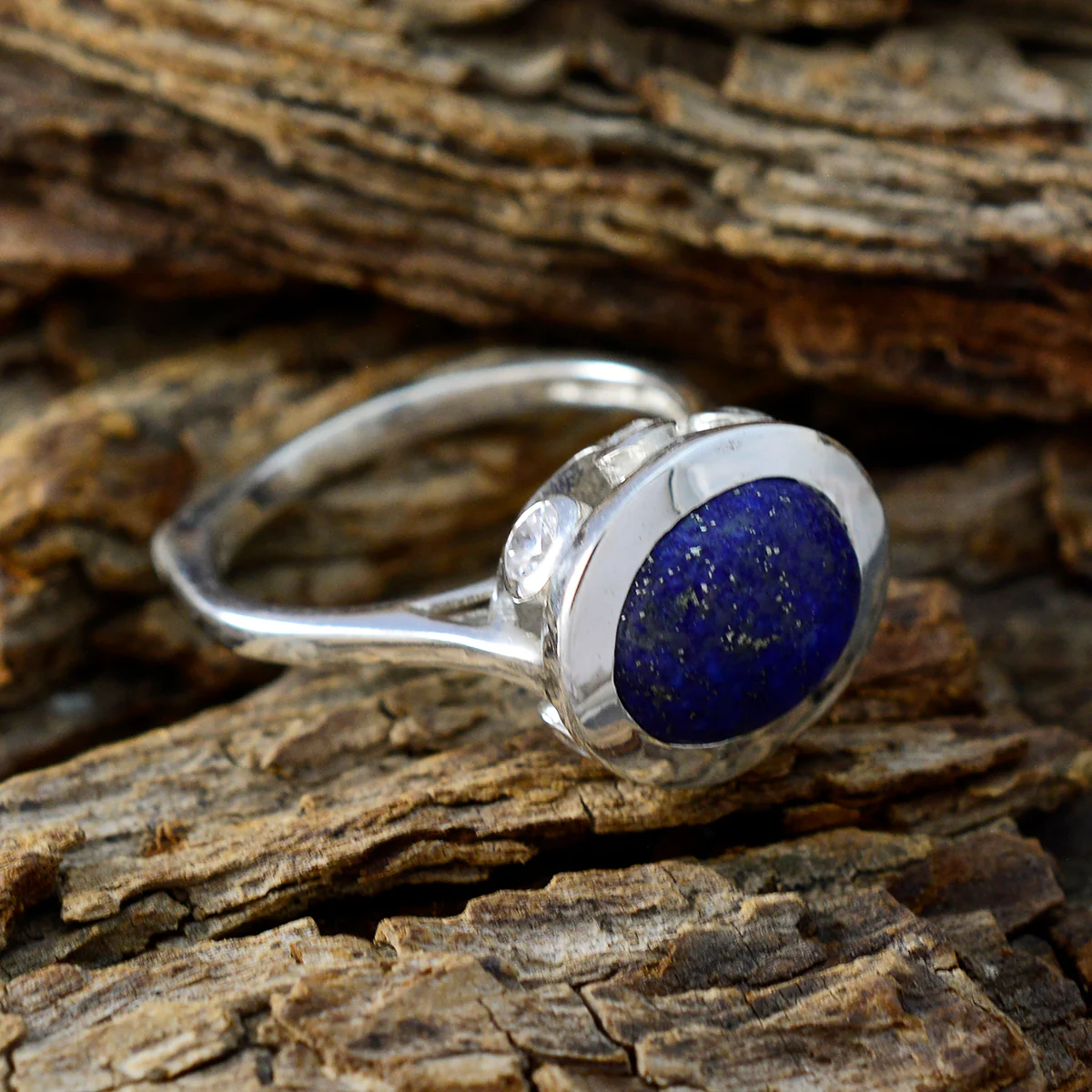 Lapis Lazuli Halo French 92.5 Silver Blue Gemstones Eye-catching Abstract Ring Jewelry - Image 4