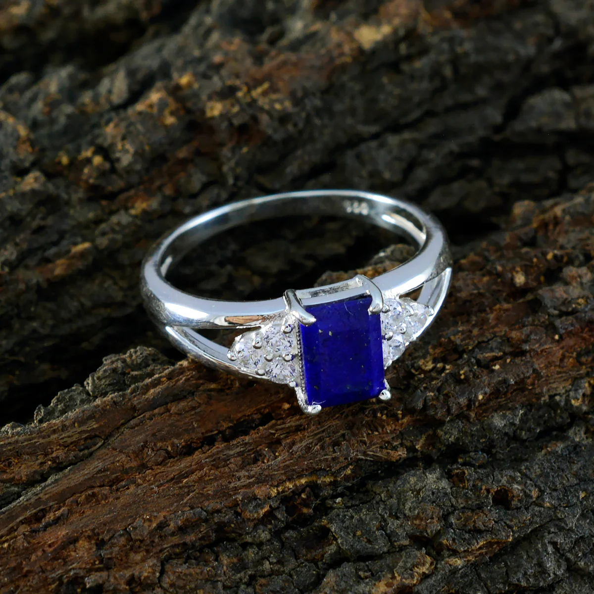 Lapis Lazuli Halo Japanese 925 Silver Blue Gemstone Dainty Feminine Ring Jewelry - Image 3