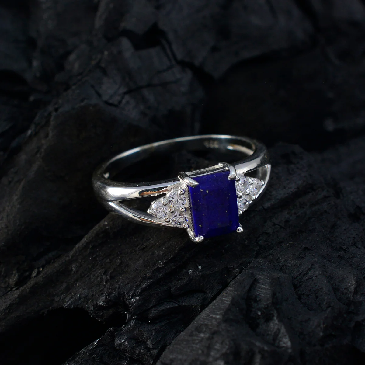 Lapis Lazuli Halo Japanese 925 Silver Blue Gemstone Dainty Feminine Ring Jewelry - Image 4