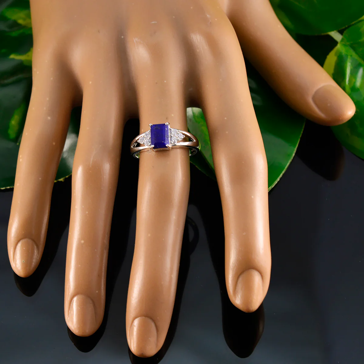 Lapis Lazuli Halo Japanese 925 Silver Blue Gemstone Dainty Feminine Ring Jewelry - Image 5