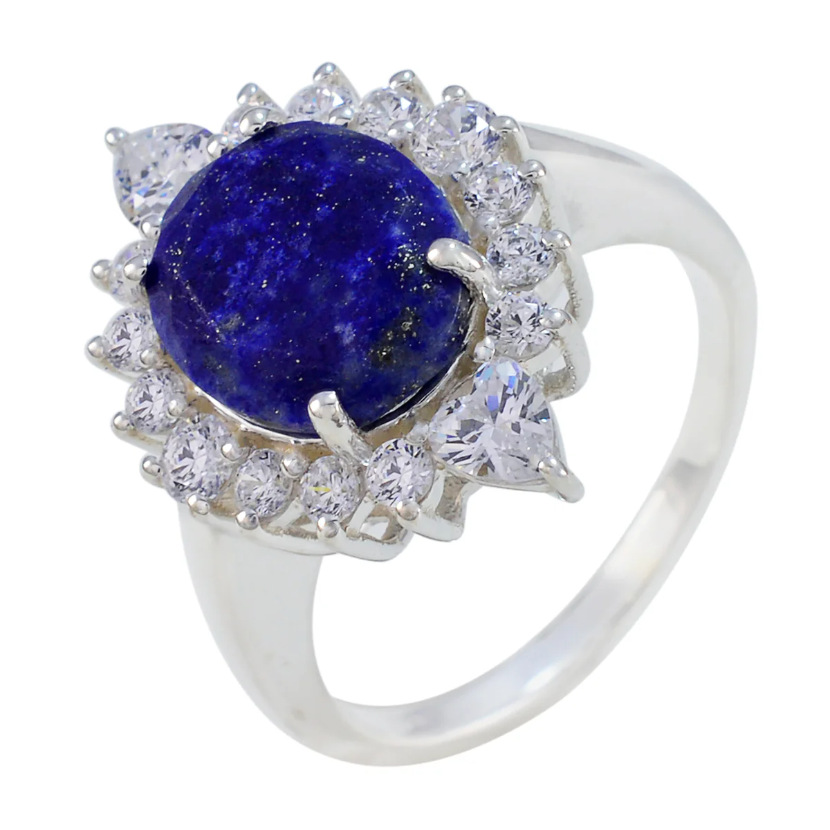 Lapis Lazuli Halo Moroccan Sterling Silver Blue Gems Eye-catching Modern Ring Jewelry - Image 2