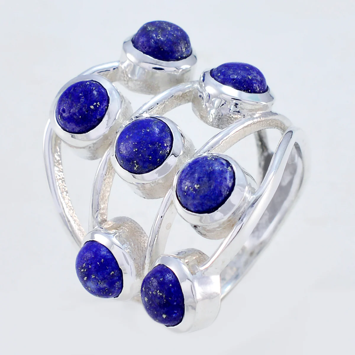 Lapis Lazuli Hepta Egyptian Silver Blue Gems Mid-weight Graceful Ring Jewelry - Image 2