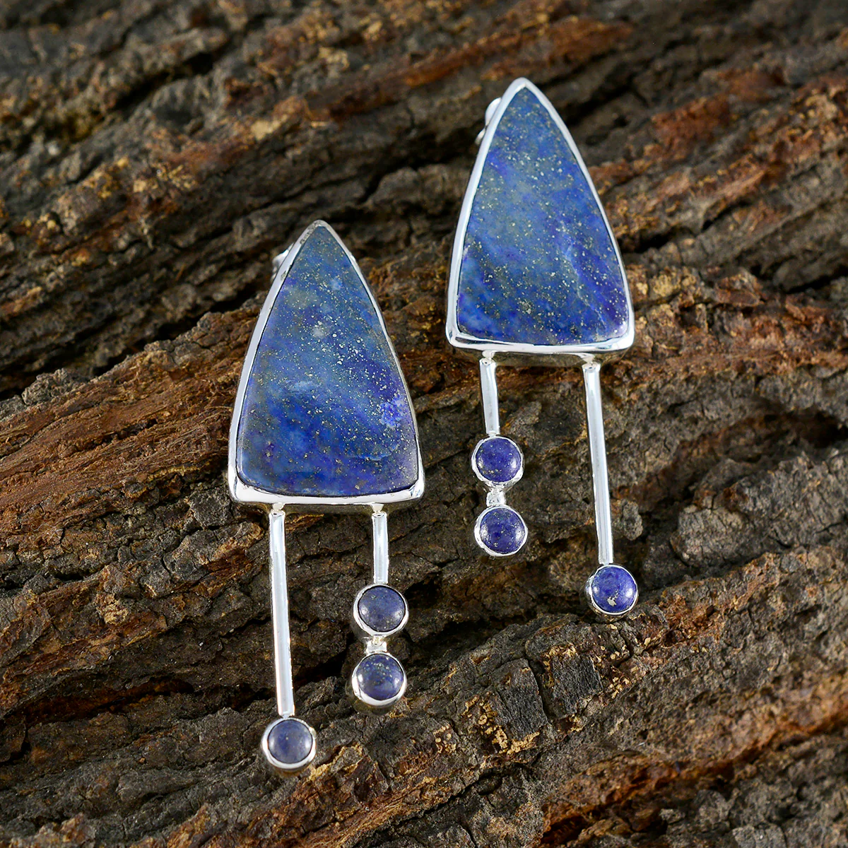 Lapis Lazuli Korean Isabella multiple Stud Blue Silver Earring - Image 3